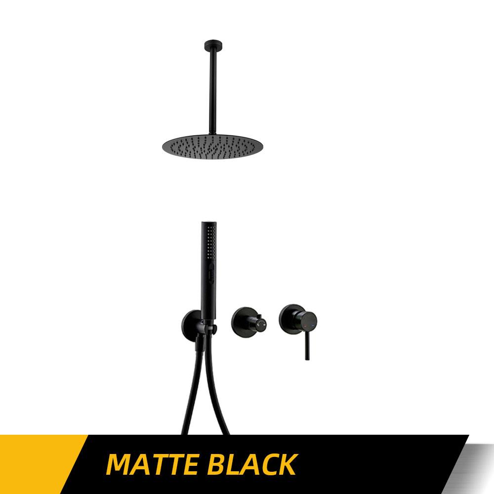 Matte Black Shower Faucet 8-16'' Shower Head Bathroom Recessed  Shower Tap Ceiling Arm Shower Mixer Wall Mounted Concealed Valve