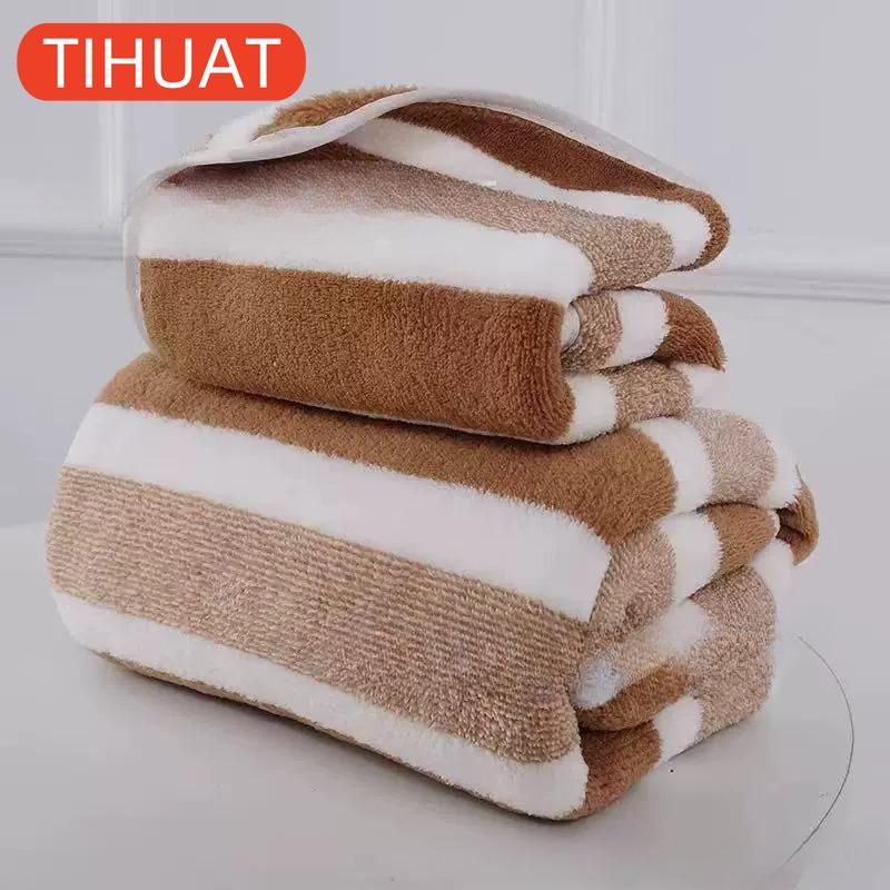 

1pc Absorbent Bath Towel Soft Face Towel Home Thickened and enlarged bath towel with wide stripes KTY 35*75cm кавовий