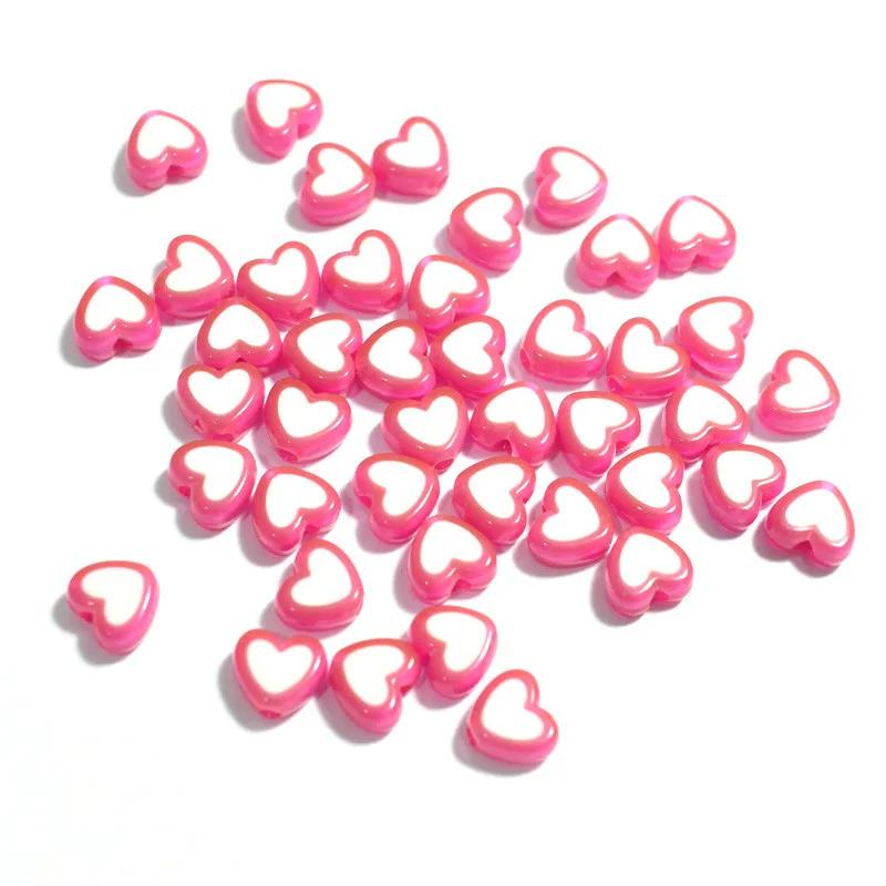 New 50pcs/lot 8x4mm Love Acrylic Bead Loose Spacer Beads for Jewelry Making DIY Handmade Clothing Accessories