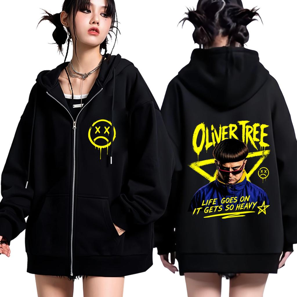 Oliver Tree Life Goes on Album Print Zipper Hoodie Men Women Hip-Hop Sweatshirt Long Sleeves Casual Oversized Zip Up Jacket