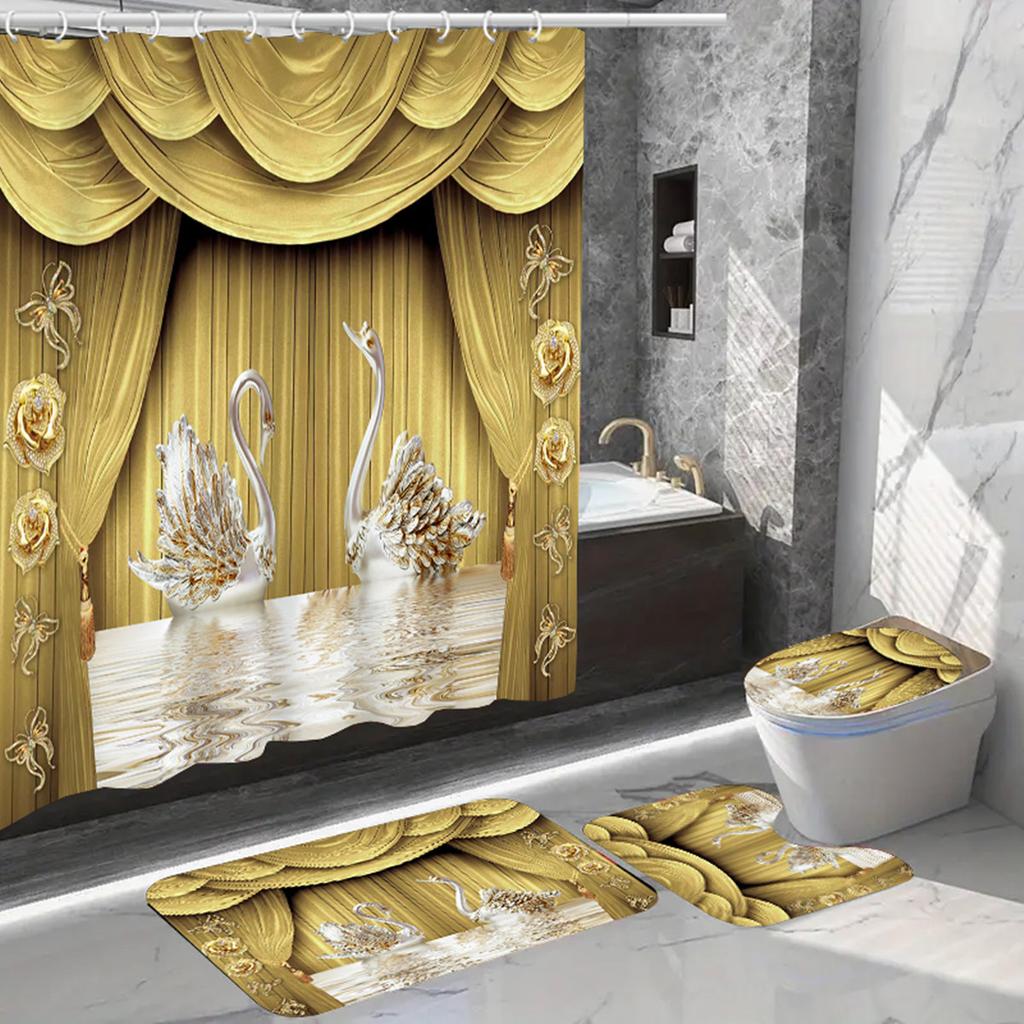 Vodotěsná sada sprchových závěsů s 12 háčky Toaletní potahy Sedák Koberečky do koupelny protiskluzové Koberec Závěs pro okna