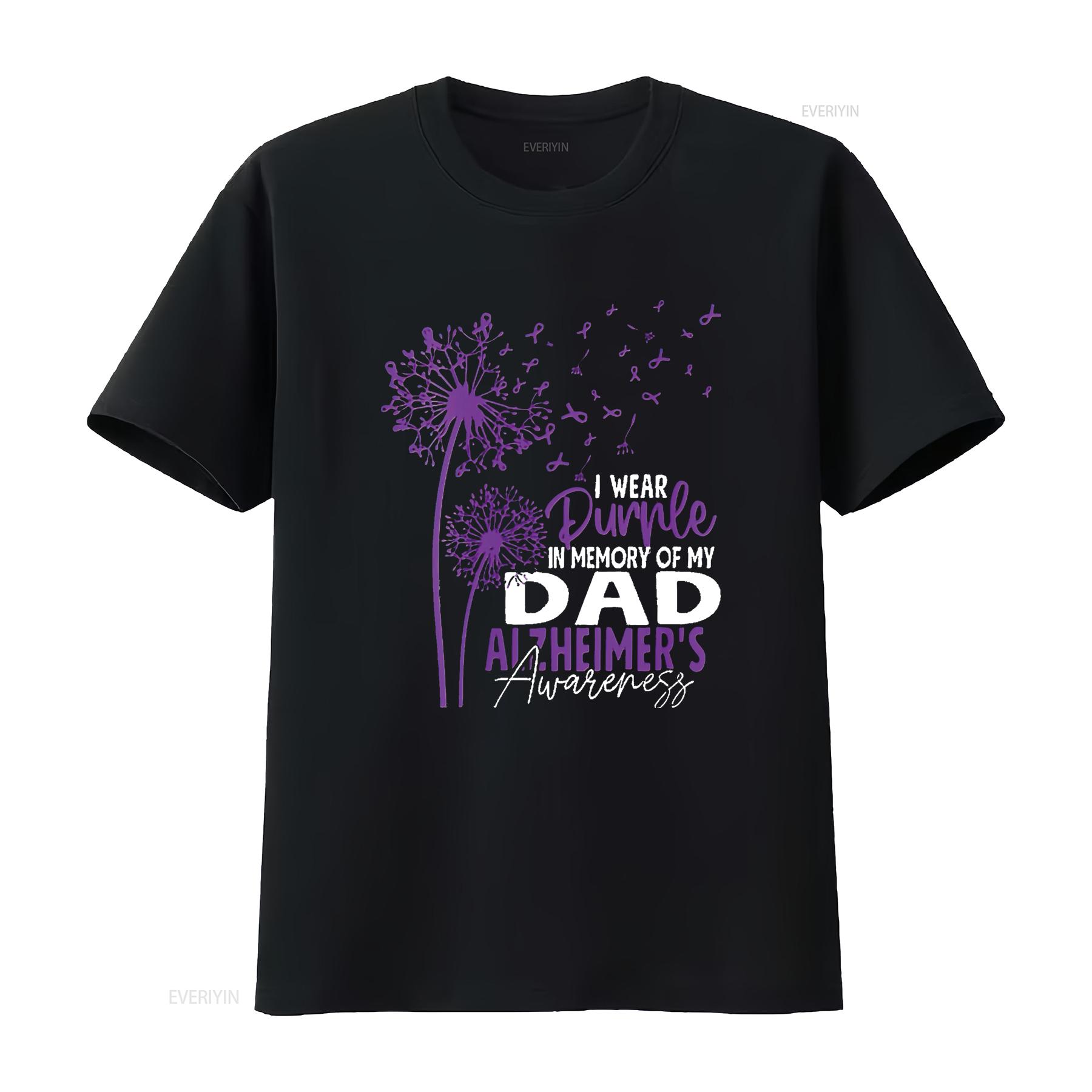 

Mens I Wear Purple In Memory Of My Dad Alzheimer s Awareness Round Neck T Shirt vintage Washed graphic Casual Versatile Soft 4XL