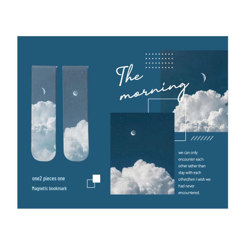 Marque-pages Magnétiques Série Fantaisie Matinale: 6 Motifs de Nuages Scéniques Simples