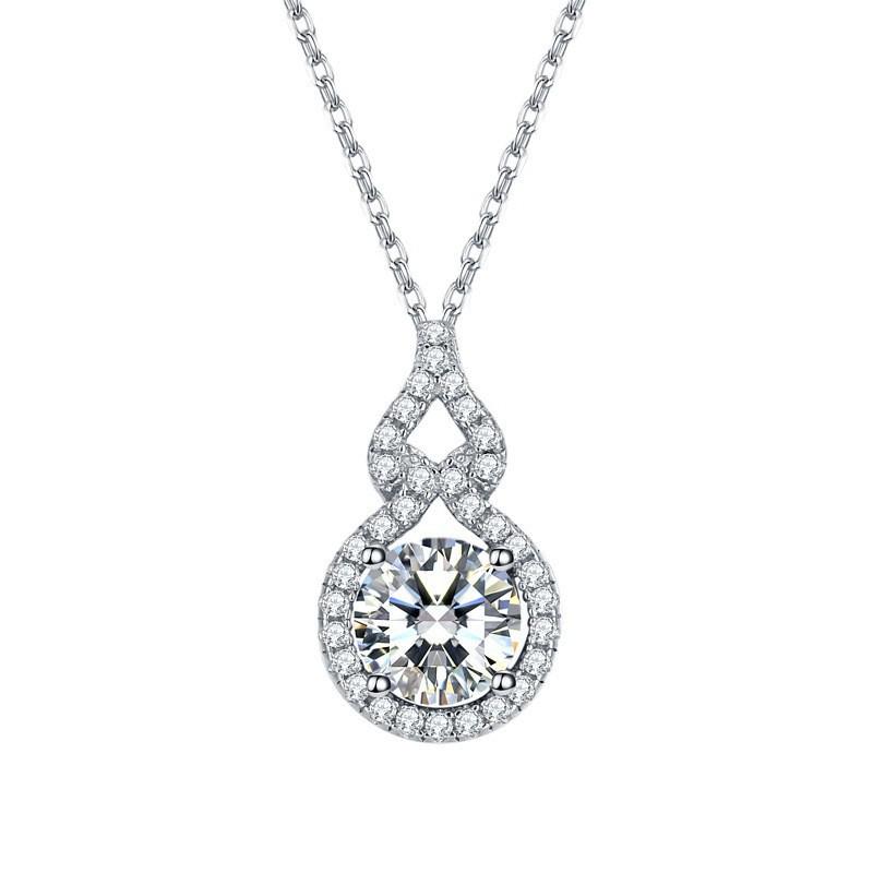 Classic Four-Prong Round Moissanite Gourd Pendant Necklace, S925 Sterling Silver, Fashionable Clavicle Chain for Women 925 Silver