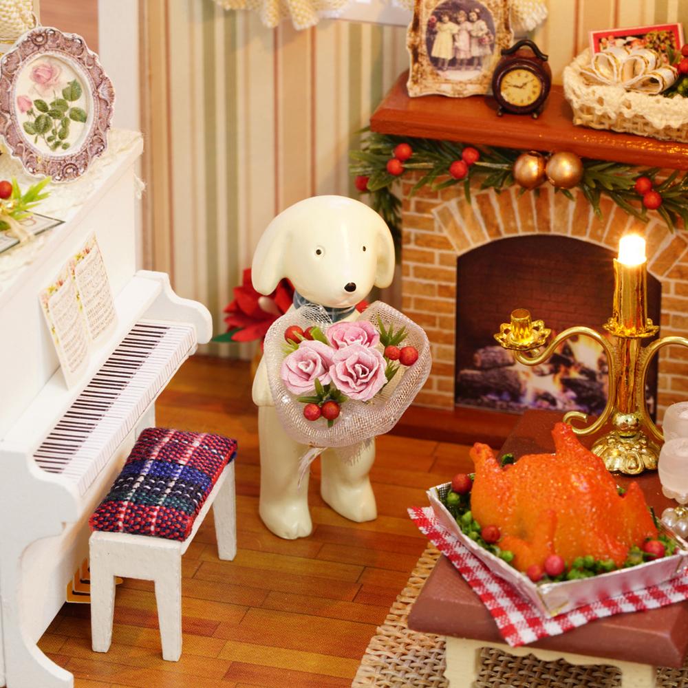 DIY Christmas Miniature Dollhouse Kit Xmas Mini 3D Wooden House Room Craft For Children's Day Birthday Gift Christmas Decoration