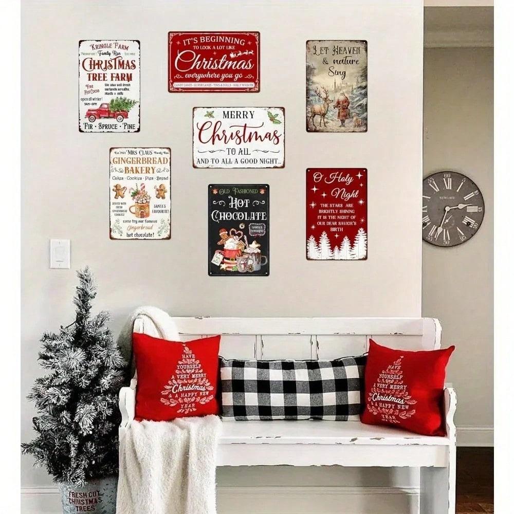 Vintage Christmas Tin Wall Art Rustic Gingerbread Bakery Sign Kitchen Decor