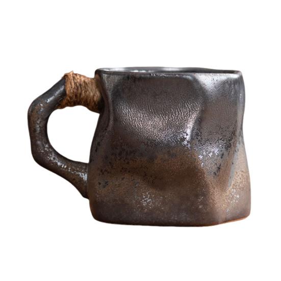 Handmade Ceramic Mug 320ml Vintage Tea Coffee Cup with Rattan Handle Creative Spiral Design Gradient Glaze Drinkware Home Decor Gifts