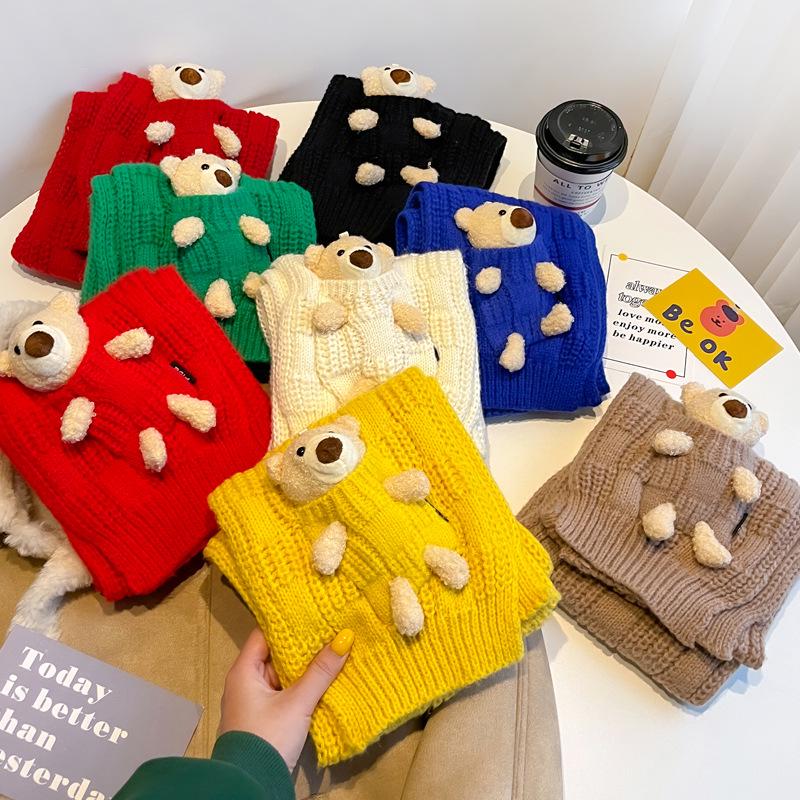 Red Bear Knitted Scarf for Women – Cute, Versatile Neck Warmer for Autumn/Winter | 2025 New Style Gift