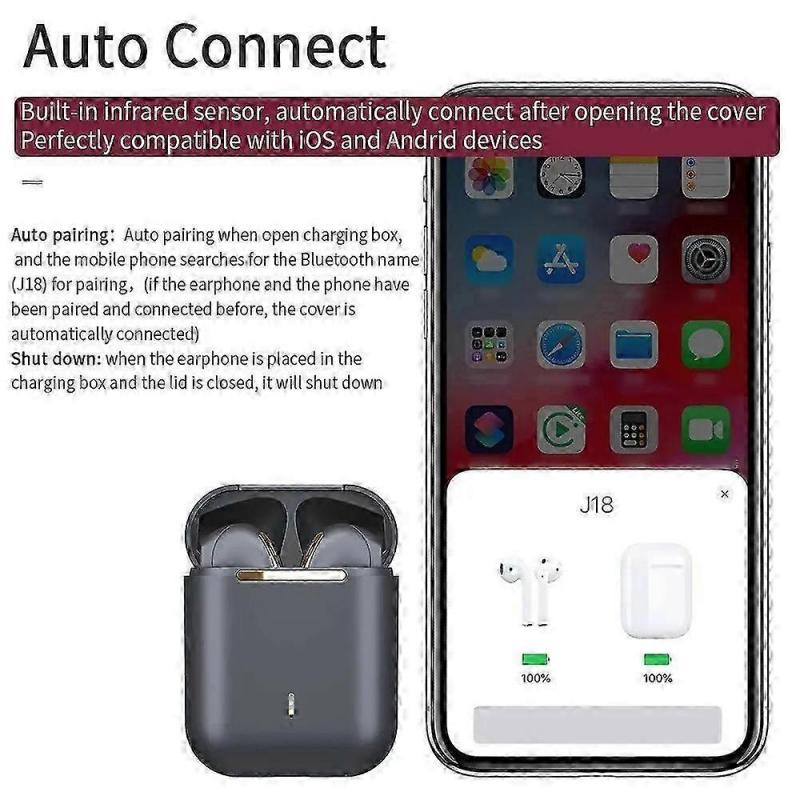 J18 Wireless Bluetooth Earphones True Stereo Sport Game TWS Earbuds In-Ear with Mic Touch Control for Xiaomi Phones