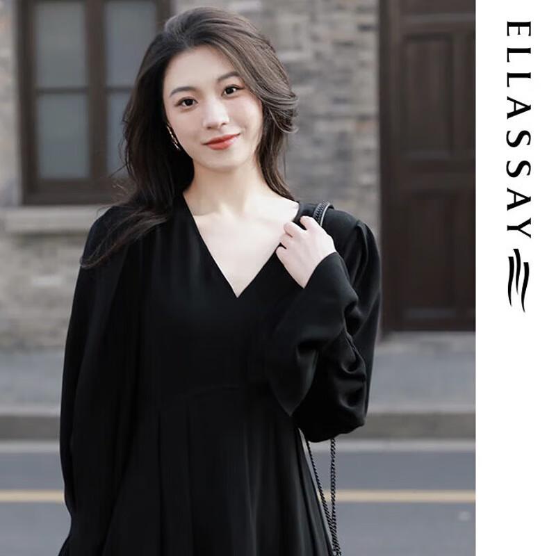 

ELLASSAY Early Spring Simple V-Neck A-line Hepburn Dress S