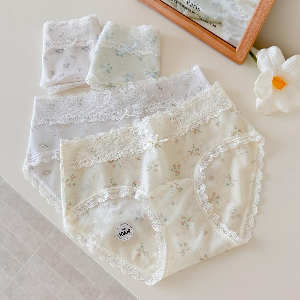 5278 #Snowflake Dot Lace Panties Women'S 10A Bacteriostatic Bottom Crotch Bow Printed Mid Waist Ultra Thin Women'S Briefs