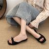Fashion 2025 New Comfortable Low Heel Square Head Sandals Sweet Bow Silk Thick Heel Slippers Ladies Outwear Beach Slides Mujer