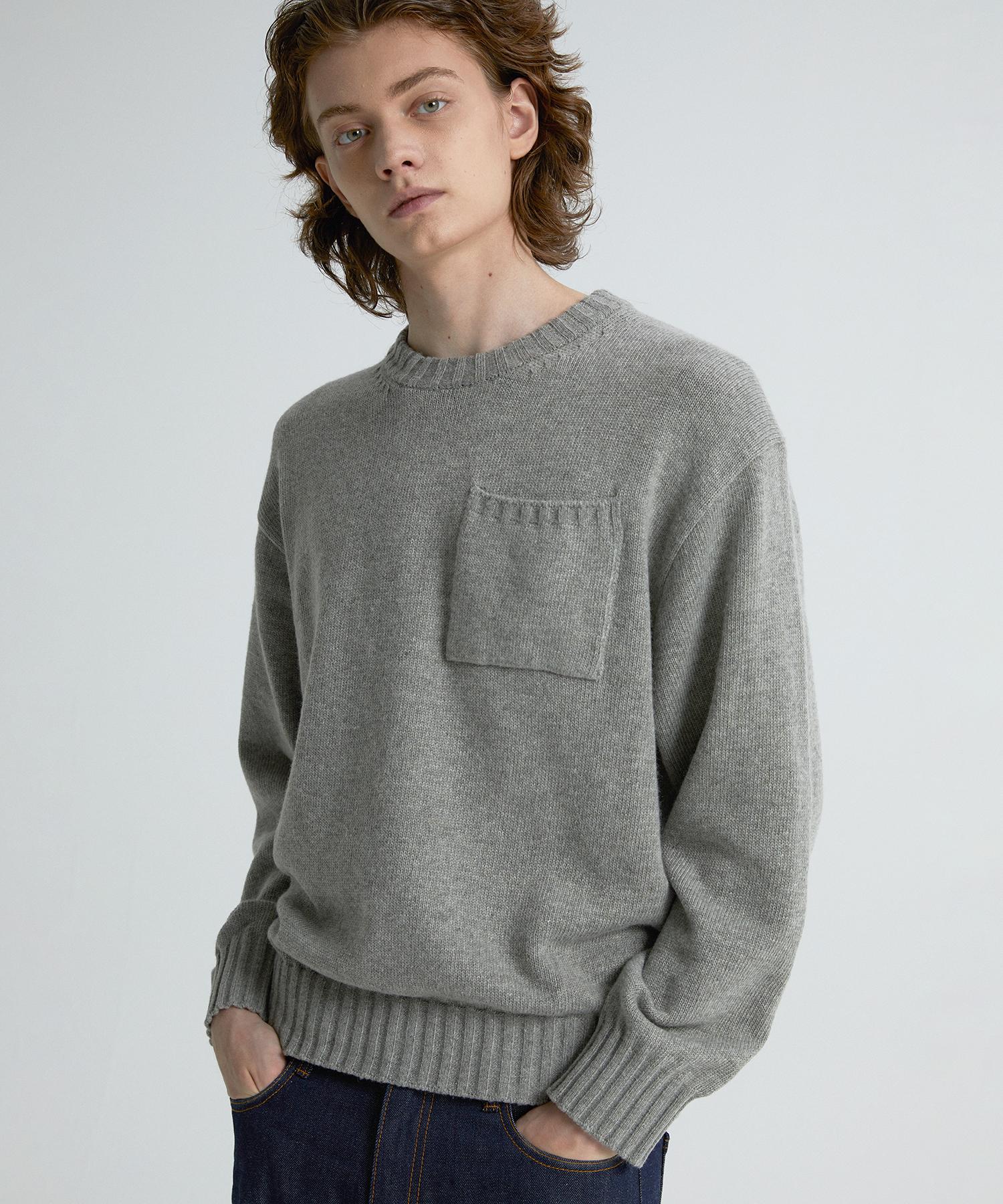 Nitied Cashmere Wool Pocket Round Knit Grey L