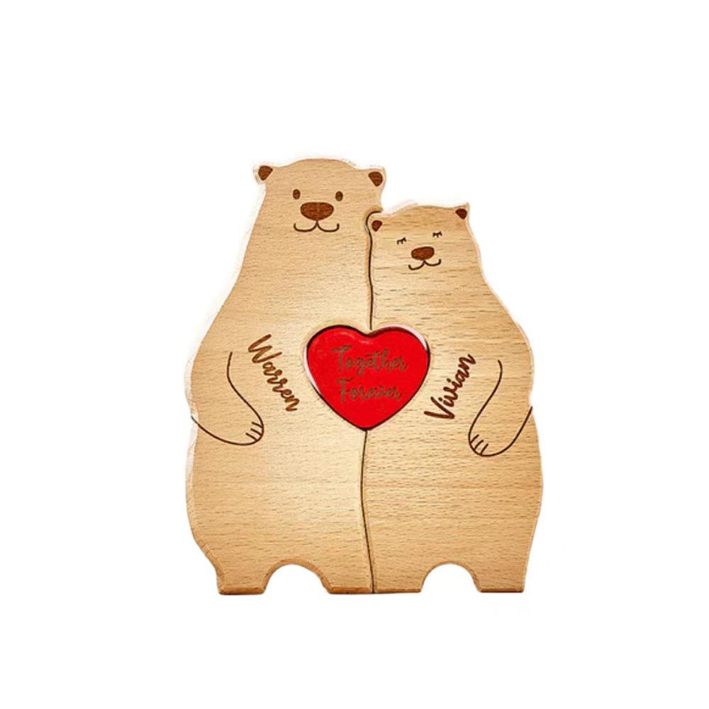 Handcrafted Wooden Bear Puzzle Set - Mother & Child Carving Ornament