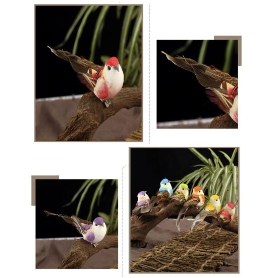 Simulation Bird Feathered Foam Bird Ornament Artificial Sparrow Statue Fake Bird with Clip for DIY Decoration Children Toy