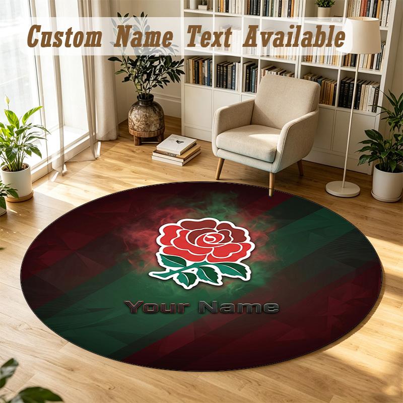 Round Rug Custom NameEngland Rugby Pattern Non Slip Carpet Home Floor Decor