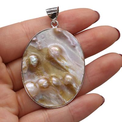 Conchiglia naturale Ciondolo in madreperla Ciondoli con conchiglie ovali vintage per creazione di gioielli Accessori per collane unisex fai da te Artigianato fatto a mano 36x46 mm