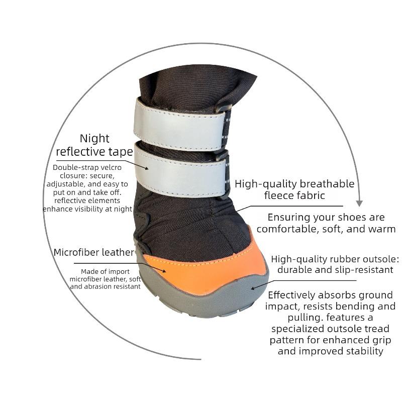 Warm Velvet Dog Shoes Suspenders Outdoor Heat Protection Dog Boots Anti Slip Small Medium Breeds Dogs Shoes Reflective Strips