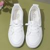 Women'S Classic White Sneakers - Comfortable Lace-Up Casual Shoes with Golden-Tone Accents, Breathable Fabric Lining & Durable Rubber Sole