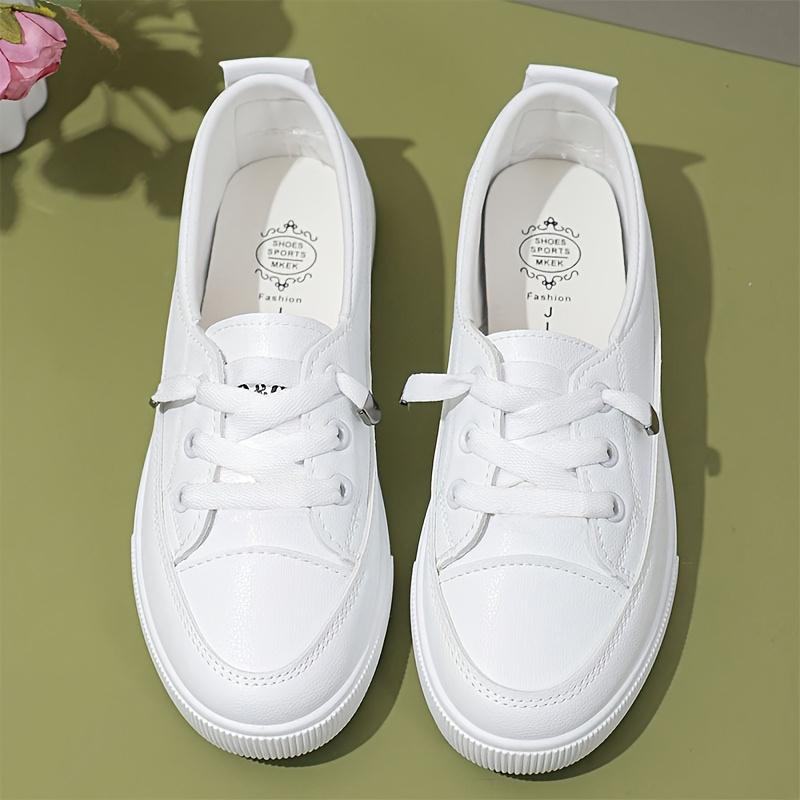 Women'S Classic White Sneakers - Comfortable Lace-Up Casual Shoes with Golden-Tone Accents, Breathable Fabric Lining & Durable Rubber Sole