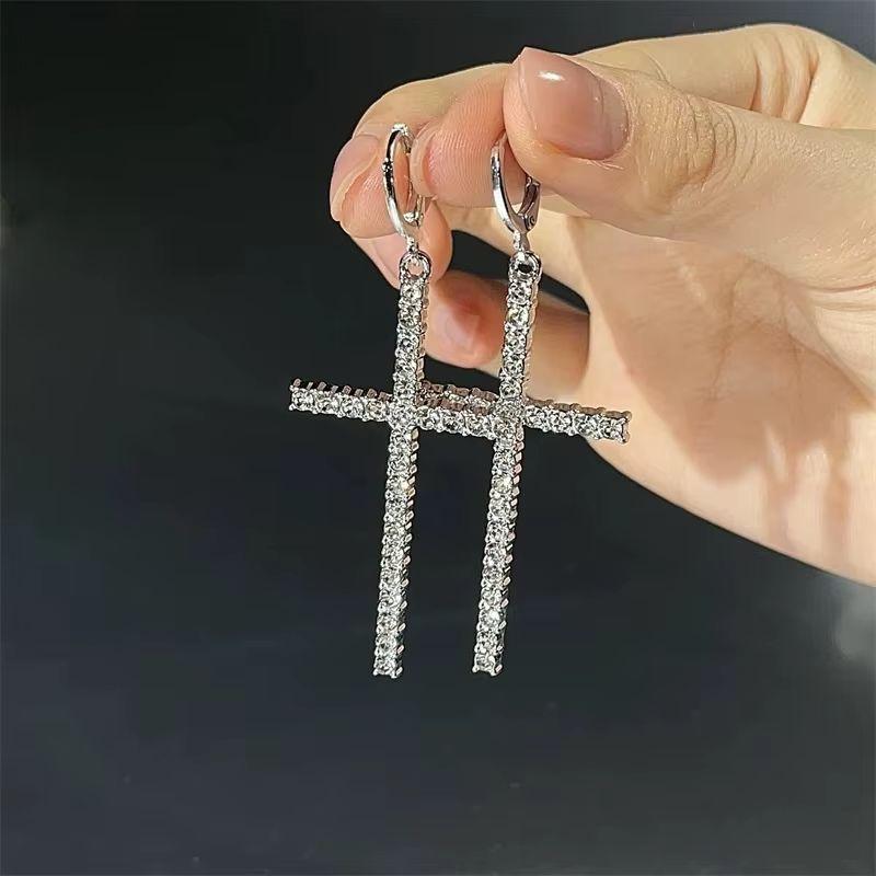 Minimalist Fashion Luxury Zircon Cross Drop Earrings For Women Punk Jesus Cross Dangle Earrings Party Jewelry Gifts