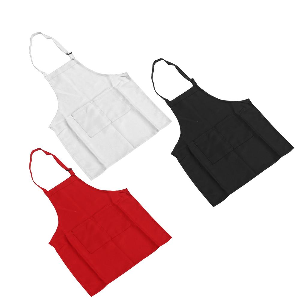 3Pcs Children Aprons Baking DIY Kids Aprons with Pockets for Boys Girls Aged 3?6 White Red Black S