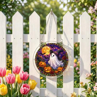 Acrylic Jigsaw Puzzle Suncatcher Stained Glass Style Halloween Skeleton Ghost Sun