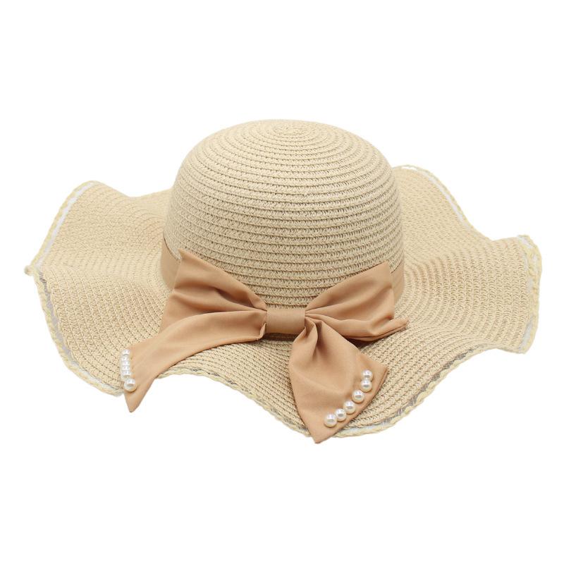 Spring And Summer Straw Hat Women'S Wavy Edge Big Brim Sun Hat Bow Cool Hat Beach Hat Sun Hat