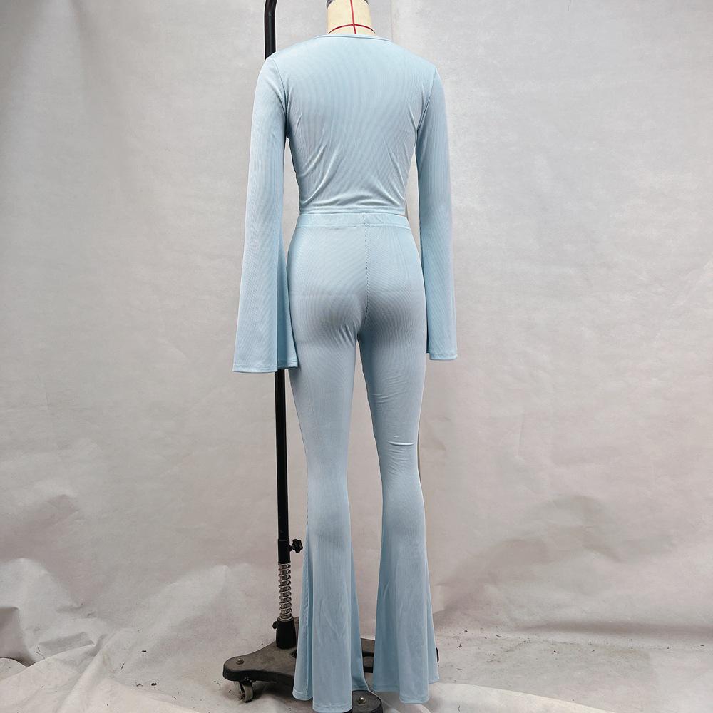 2024 European & American Slim-Fit Sports Set: High-Waisted Flared Pants & Long-Sleeve Top for Women