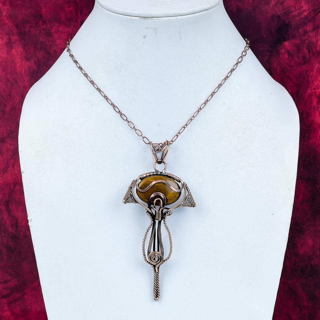 Tigerauge Anhänger Kupferdraht Gewickelter Anhänger Handgemachter zarter Edelstein Schmuck