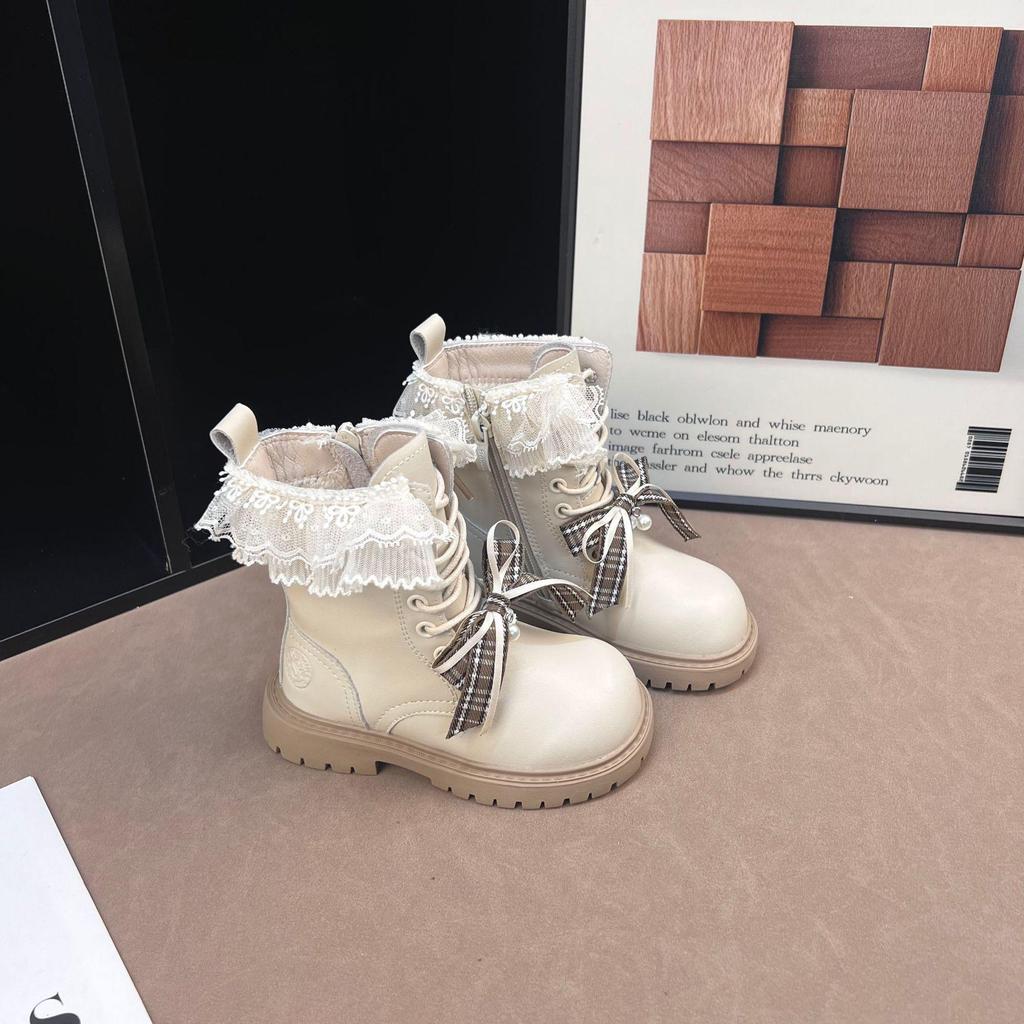 Girls' Plush-Lined Mid-Calf Winter Boots, 2025 Korean-Style Martin Boots, Sweet Cool Princess Fashion.