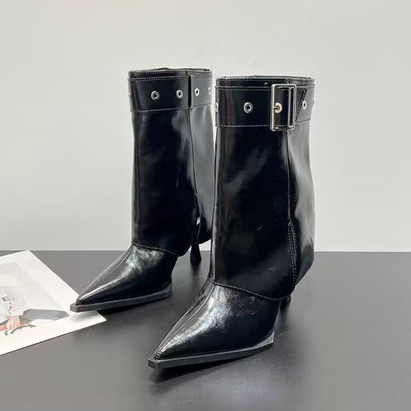Fashion European and American Spice Girl High Heeled Booties Women's Stiletto Pointed Toe Belt Buckle Shows Skinny Trouser Boots