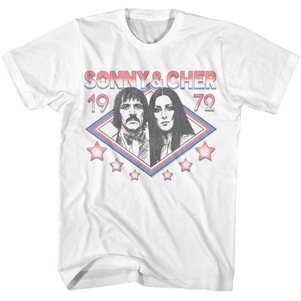 Sonny Cher 1972 Diamond Frame Photo Stars Men T Shirt Pop Rock Music Duo M