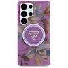 Guess Glitter Flowers Triangle Buttons Magsafe Case For Samsung Galaxy S25 Ultra Purple