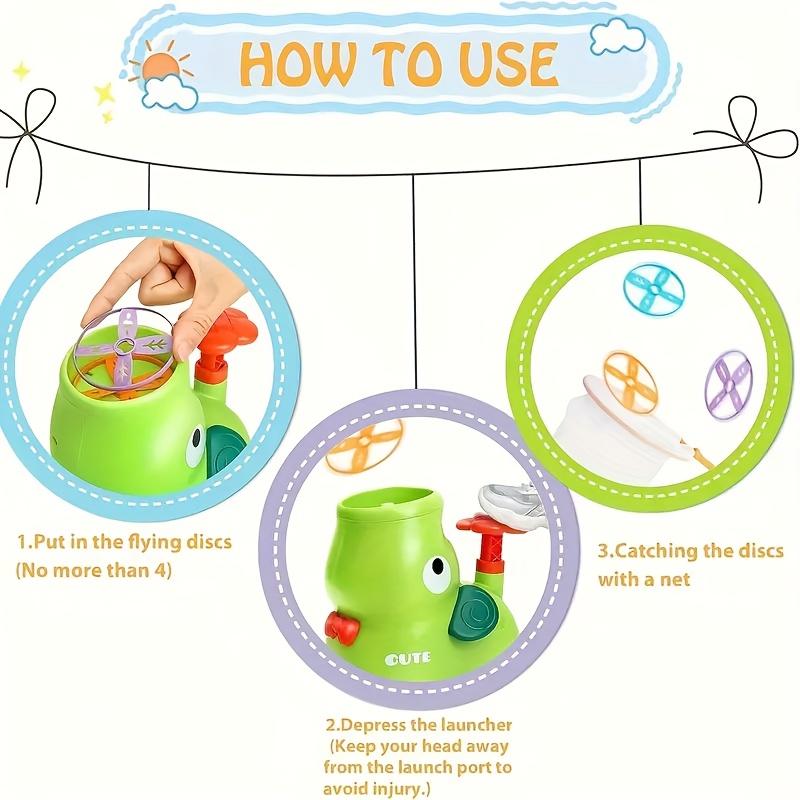 Kids Pop-Up Flying Saucer Launcher Toy with Pink Elephant Flying Discs Outdoor Backyard Park Play Game Durable Launcher 6