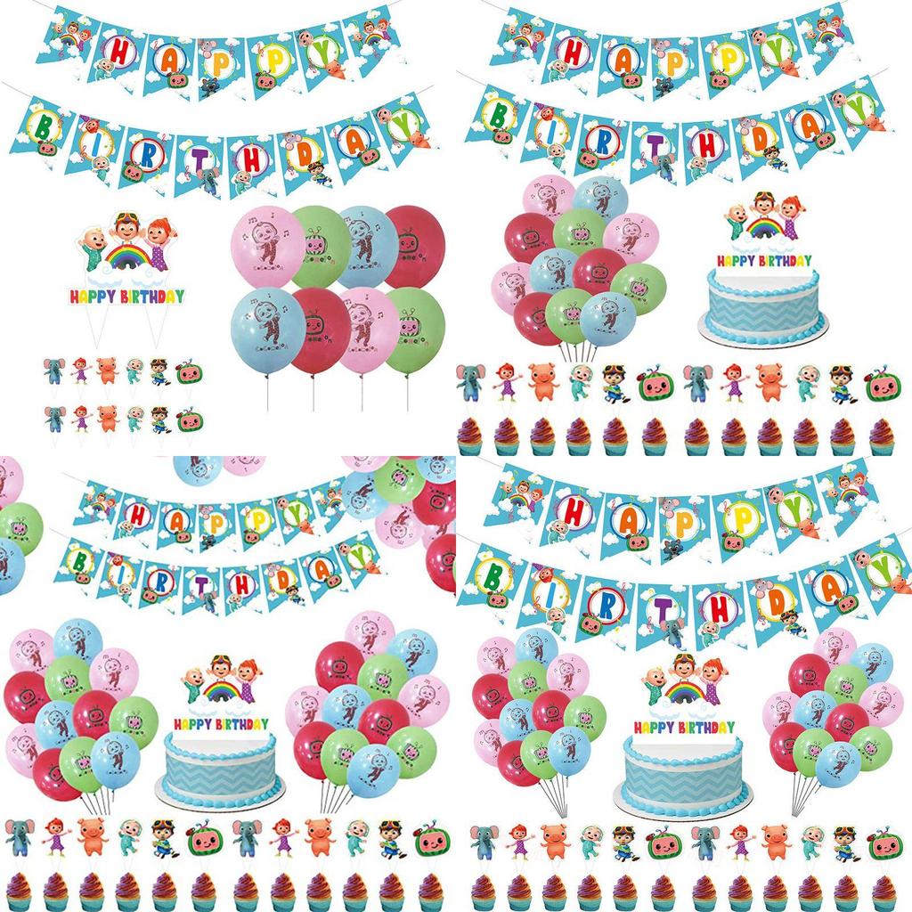 Kids Cocomelon Theme Birthday Party Decor Supplies Banner Caketopper Balloon