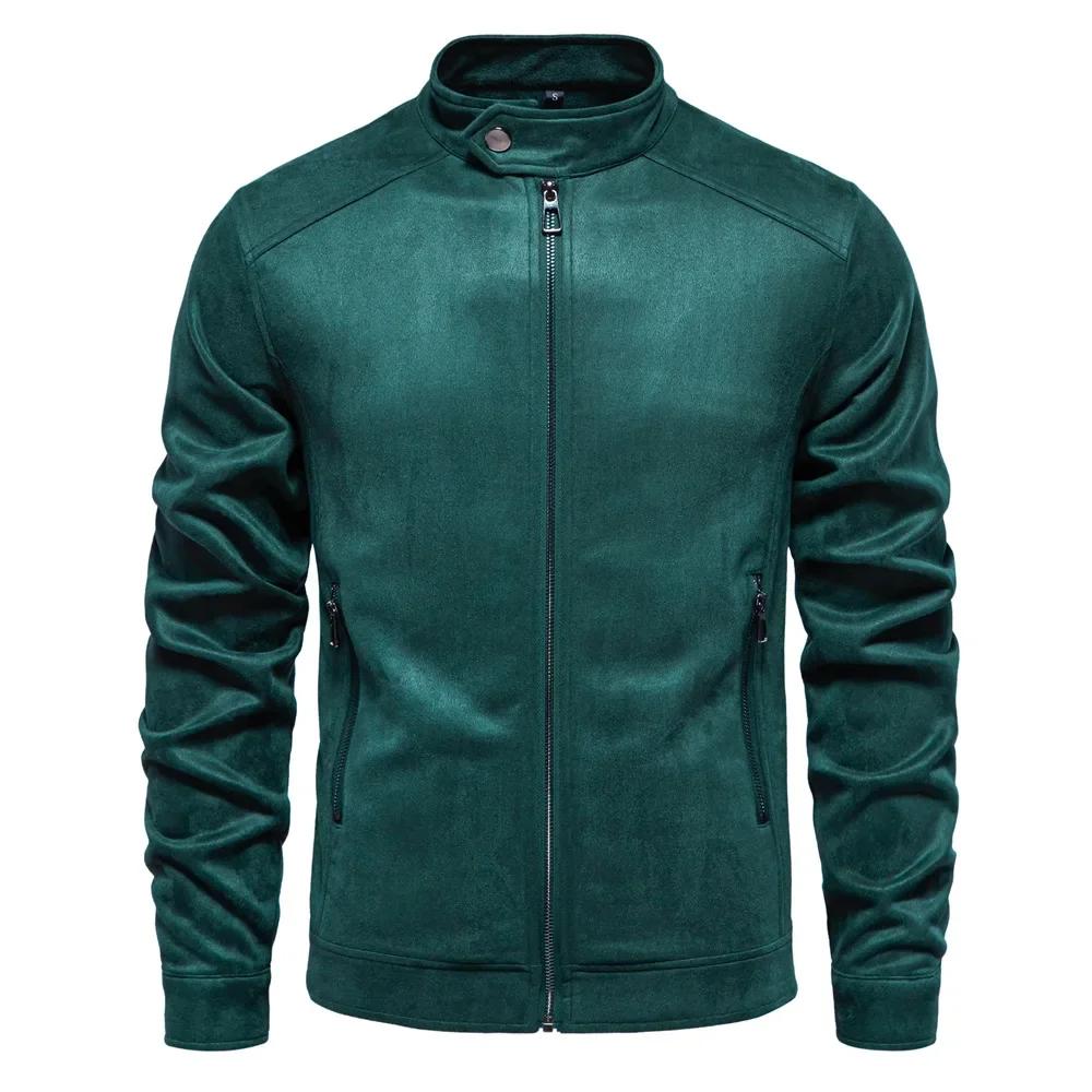 Giacca da uomo Autunno Inverno con colletto alla coreana, cerniera, scamosciata, moda, casual da lavoro, cappotto in ecopelle da uomo