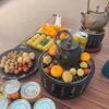 Round Portable Charcoal Grill for Boiling Tea and BBQ