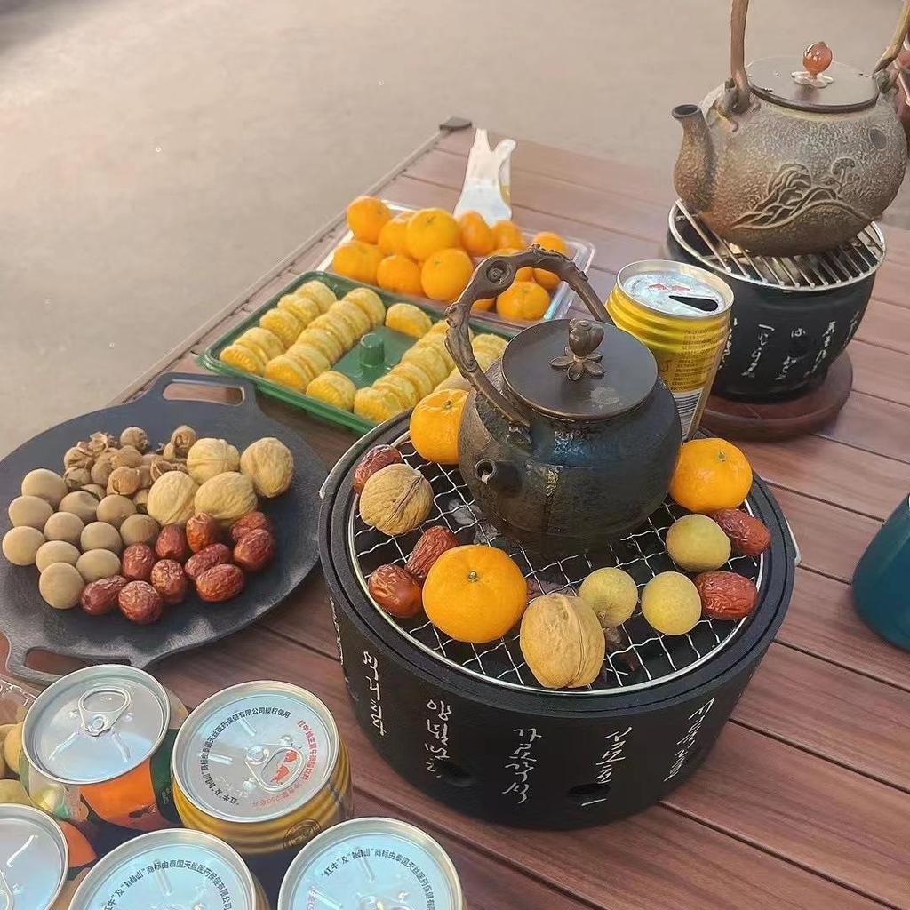 Round Portable Charcoal Grill for Boiling Tea and BBQ