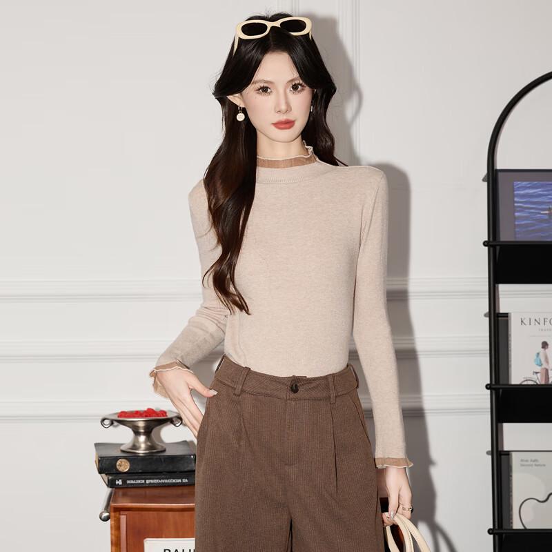 

Women s Mock Neck Ruffle Trim Knit Sweater One Size