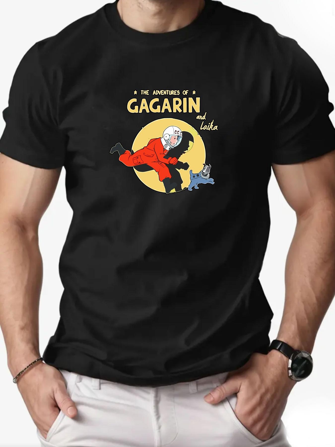 

Men S Short-Sleeve T-Shirt Featuring a Summer Adventure Design with Gagarin And Laika S