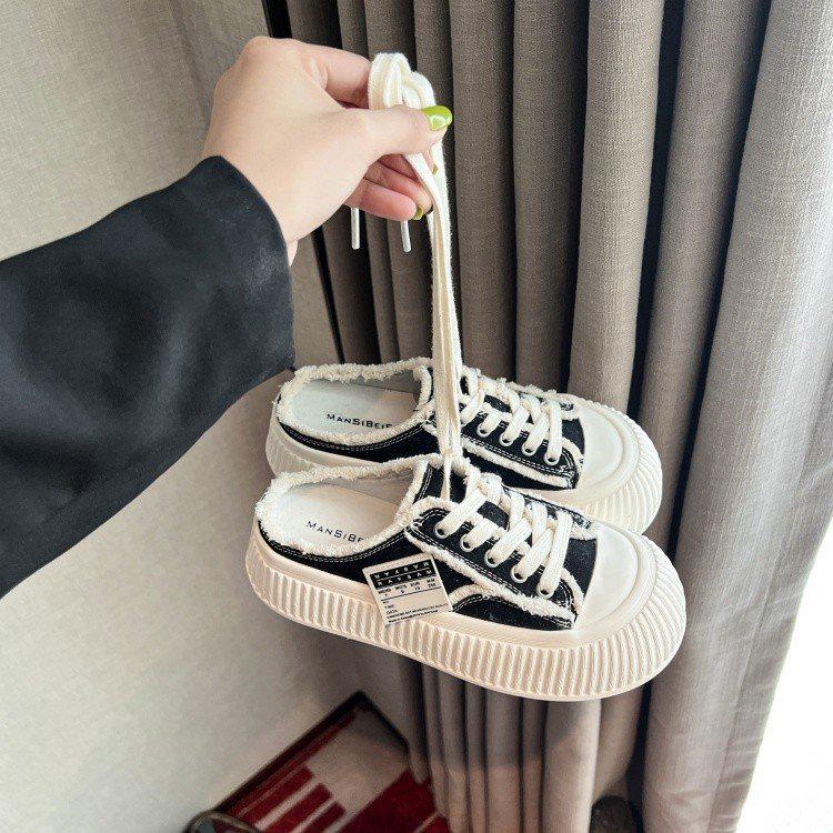 Women's Spring/Summer 2025 White Slip-On Canvas Shoes with Thick Soles