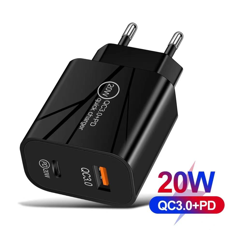 PD20W+QC3.0 Dual Fast Charger for Mobile Devices - US/EU/UK Standard.