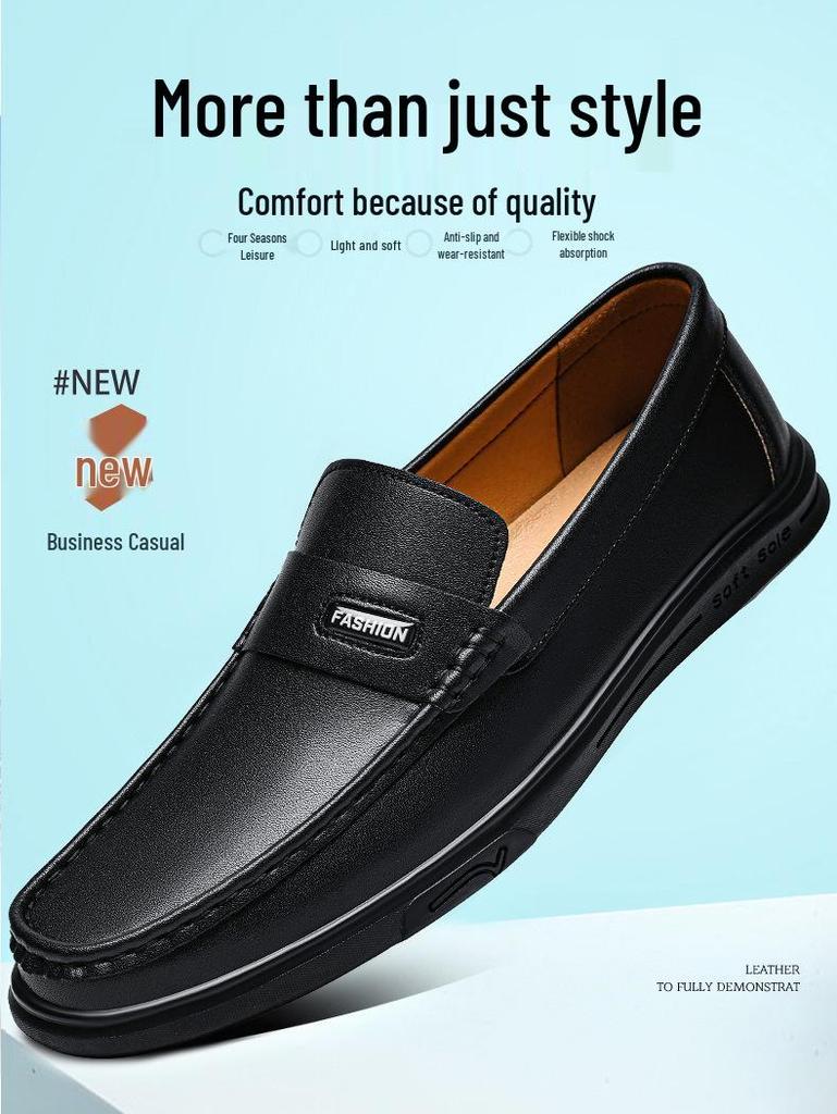 Men's Genuine Leather Summer Loafers - Soft Sole, Slip-on, Casual, Versatile Everyday Shoes