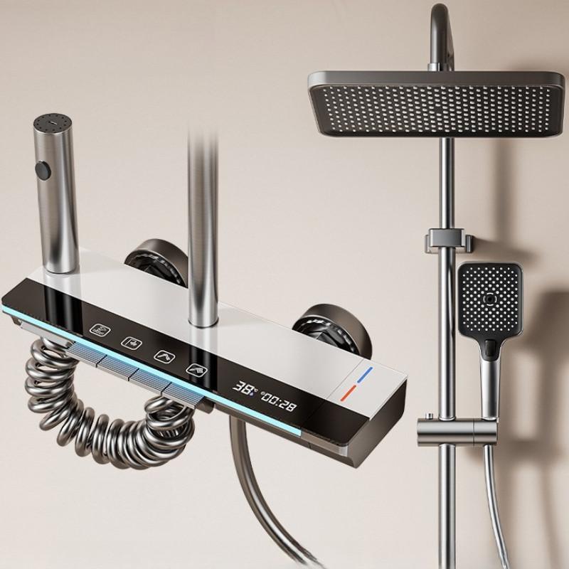 4-in-1 Edelstahl Klaviertastatur Duschset Intelligente Temperaturregelung Duschsystem Haushalts Badezimmer Duschset