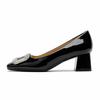 8-Mary Jane shoes women's head patent leather medium heel rhinestone square buckle shoes women's shallow thick heel single shoes autumn