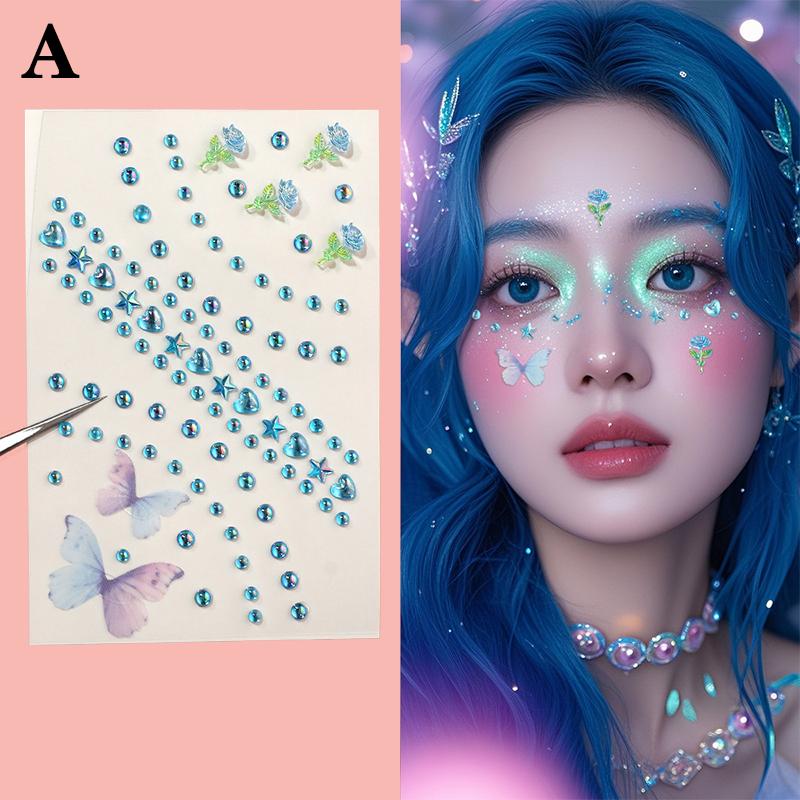 1Pcs Face Diamond Gem Pearl Sticker 3D Colorful Rhinestone Tattoo Eyeshadow Stickers Fo Festival Nail Body Makeup Bling Decor
