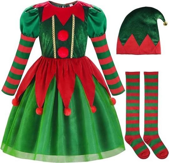 Parent-Child Child Christmas Elf Costume Green Cosplay Clothing 2024 Girl Fancy Dress  New Year