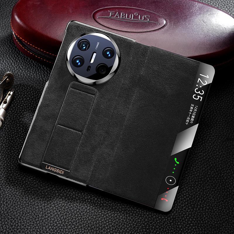

Premium Genuine Leather Case For Huawei Mate X6 X5 Smart Touch View No Flip Cover For Answering Wriststrap Finger Grip Cover Genuine Leather&Huawei Mate X5 чорний