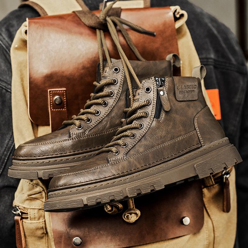 Martin Stiefel Herbst High-Top Britischer Stil Retro Lässig Lederschuhe Wasserdicht und Rutschfest Lokomotive Stiefel